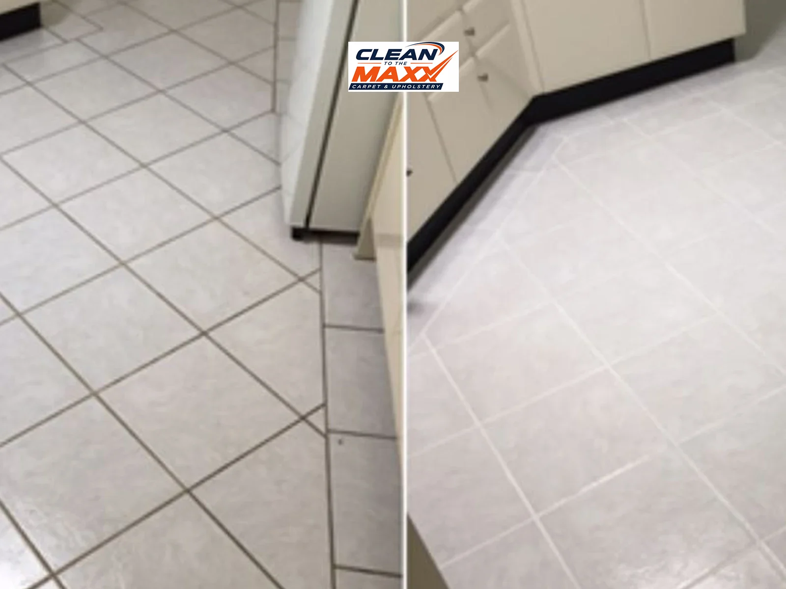 Before-and-after tile and grout cleaning result showing restored tile floors by Clean To The Maxx in Hanford, CA